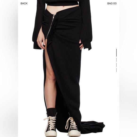 Rick Owens Black Maxi Skirt with Zipper Detail